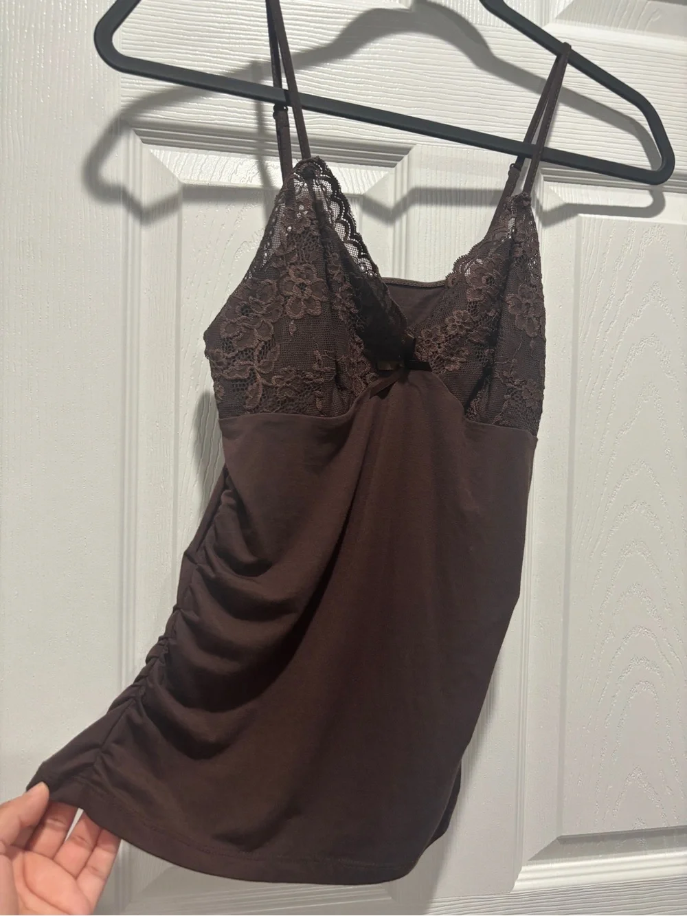 Lace Trim Brown Cami Tank Top